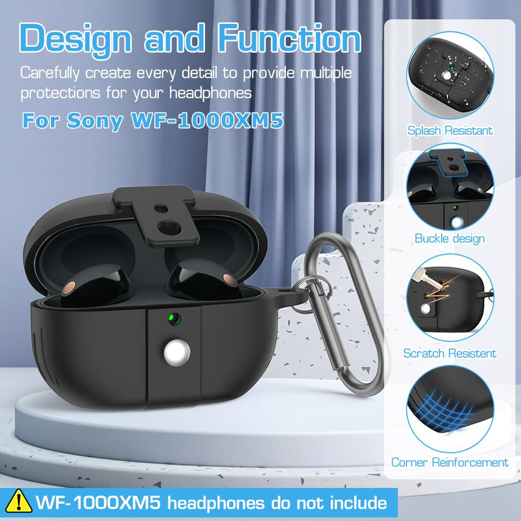 ZORBES Earbuds Case Cover for Sony WF-1000XM5 Earbuds(2023), Silicone Protective Case with Snap Lock Scratchproof Shockproof Wireless Earbuds Cover for Sony WF1000XM5 with Lanyard&Carabiner, Black ZORBES Earbuds Case Cover for Sony WF-1000XM5 Earbuds(2023), Silicone Protective Case with Snap Lock Scratchproof Shockproof Wireless Earbuds Cover for Sony WF1000XM5 with Lanyard&Carabiner, Black